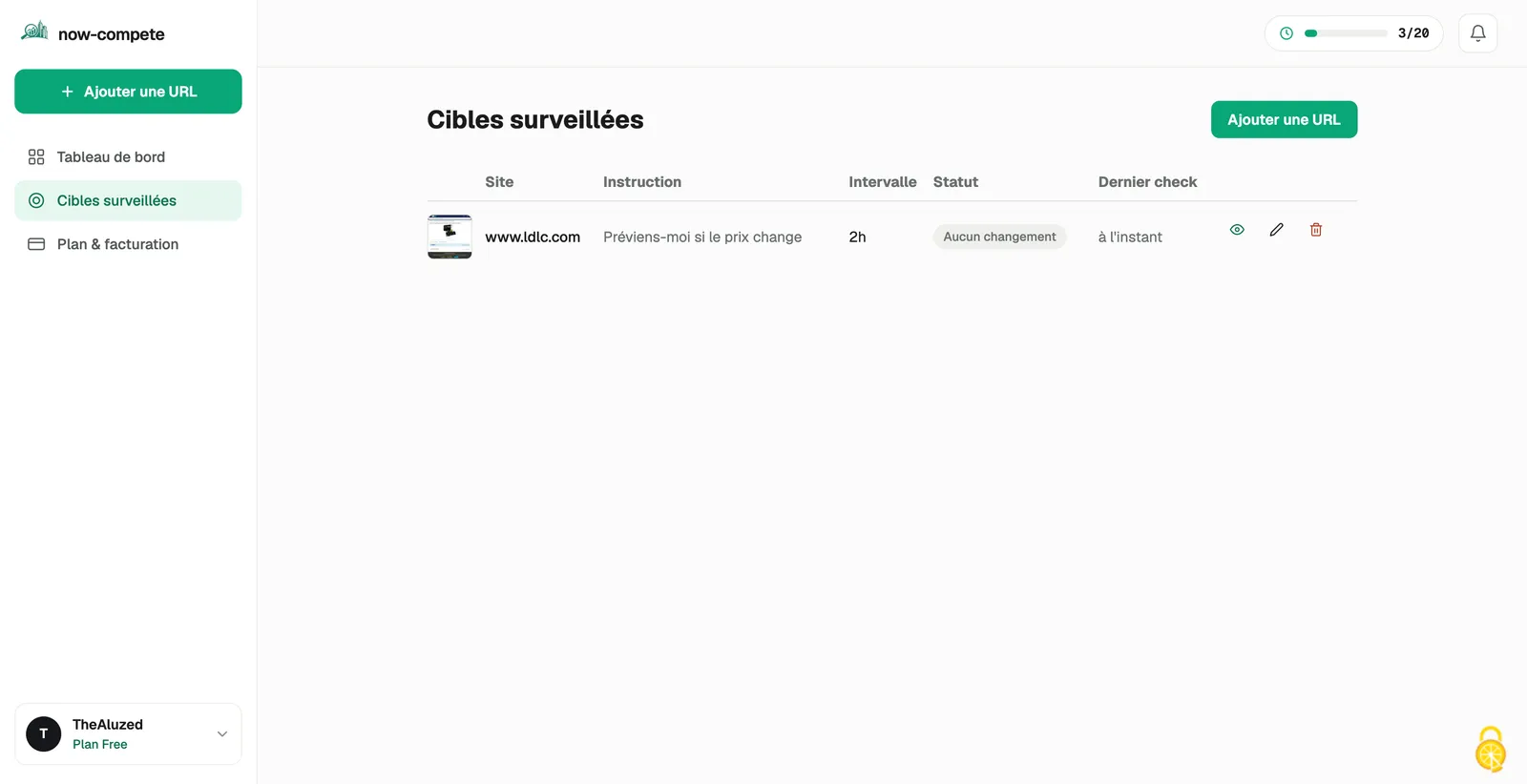 Liste des cibles surveillées
